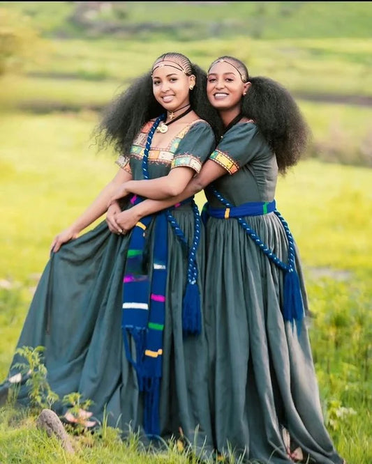 Elegant Dark Habesha Dress: Cultural Ethiopian Traditional Habesha Kemis